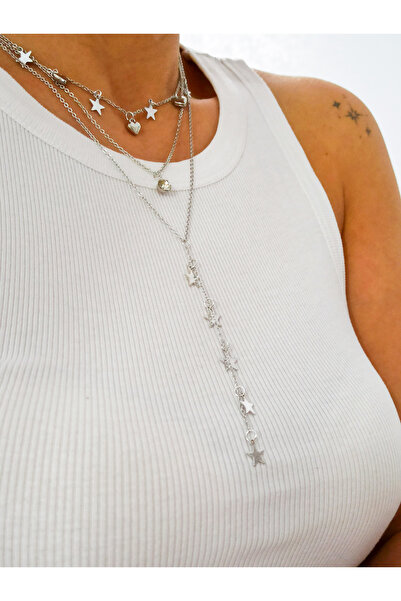 DENİZDENAL Y Necklace Multi Style 3 Star Necklace Silver