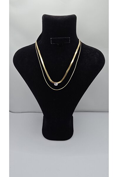 ahsenaksesuar2025 Stainless Steel Gold Color 2-Piece Italian Chain Single Zir...