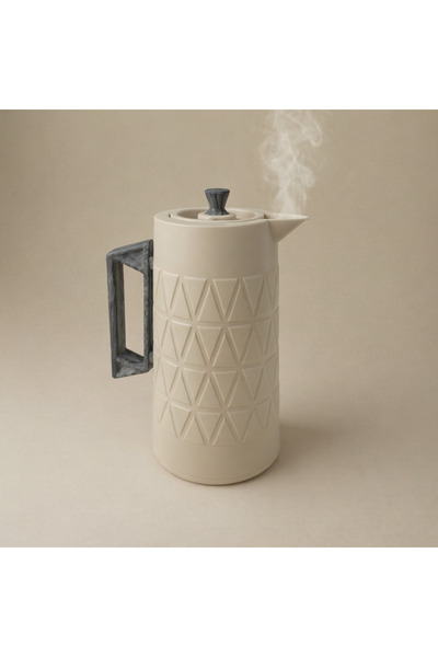 Generic 1L Plastic Insulated Thermos Bottle – Beige Body with Dark Grey Woode...