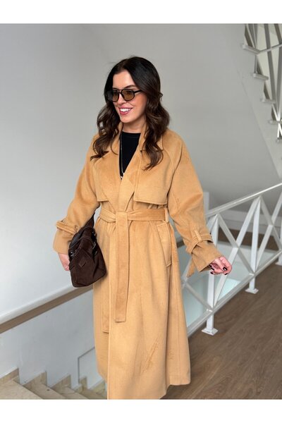 2she Wool Coat with Buckle Sleeves - Camel