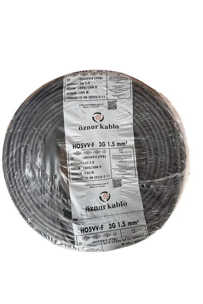 öznur kablo ÖZNUR 10MT 3X1,5MM TTR BAKIR ELEKTRİK KABLOSU SİYAH