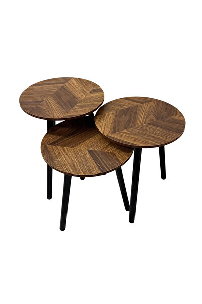 Un 3-piece side coffee table set – modern wooden design with metal legs – ver...