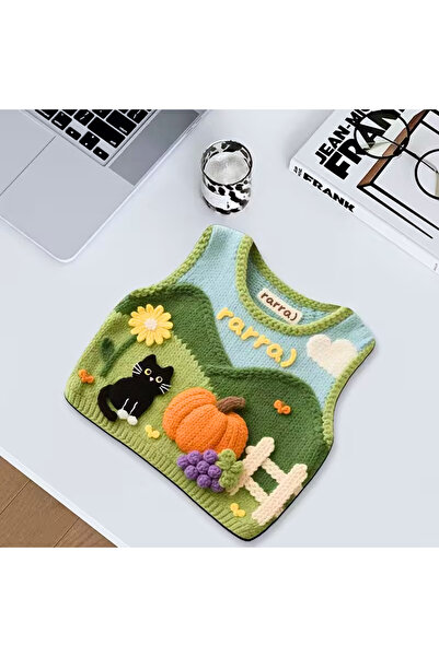 irecay Örgü Süveter Siyah Kedili MousePad – Cozy Desk Aesthetic, Yumuşak Doku...