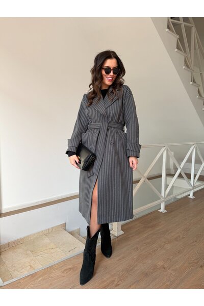 2she Wide Striped Coat with Belt