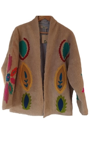 Handmade Teddy jacket embroidered sherpa jacket with flowers