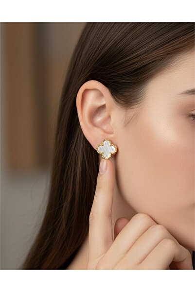 staınless steel أقراط نسائية من الفولاذ المقاوم للصدأ على شكل 4 أوراق، تصميم ...