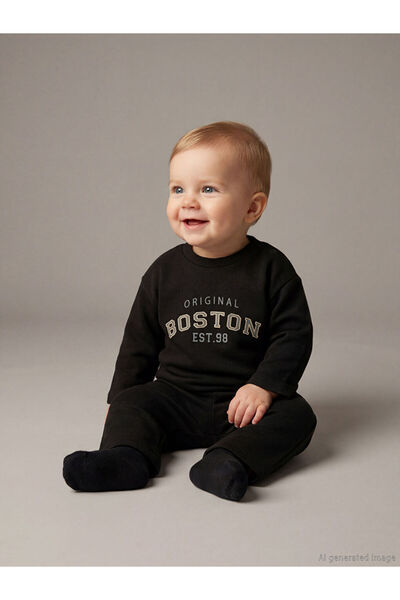 LC Waikiki Lcw Baby Gray Printed Baby Boy T-Shirt and Sweatpants