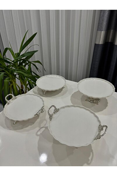 PARILTI HOME COLLECTİON Luxury Porcelain with Metal Legs Serving Set Dowery T...