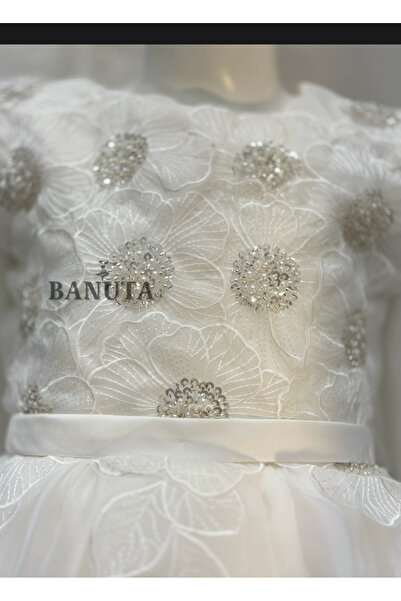 Banuta فستان عرس بناتي من الأورجانزا وذيل متحرك