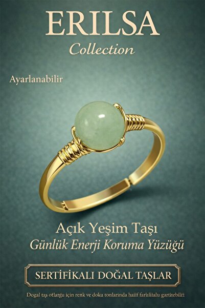 Erilsa خاتم حماية الطاقة اليومية المعتمد - حجر اليشم قابل للتعديل ذهبي اللون ...