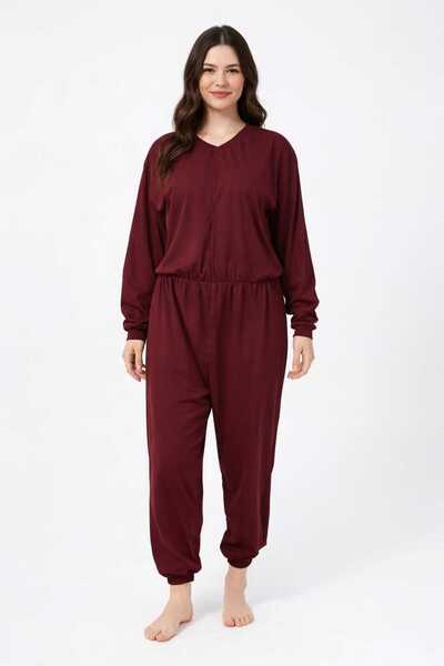 Gökler Tekstil Hasta Bakım Tulumu Fermuarlı Bordo Unisex Small