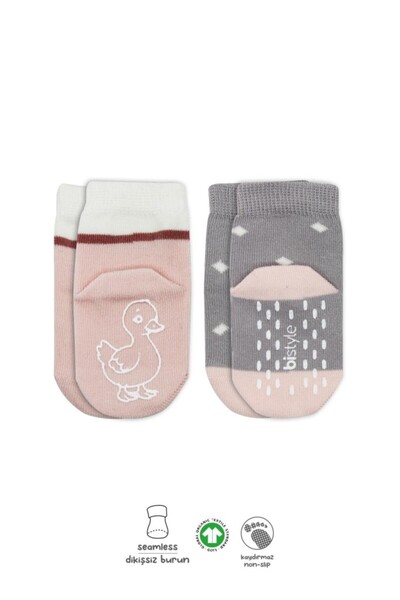 kumkumticaret 2-Piece Animal Figure Non-Slip Girls' Socks 10120 Gray