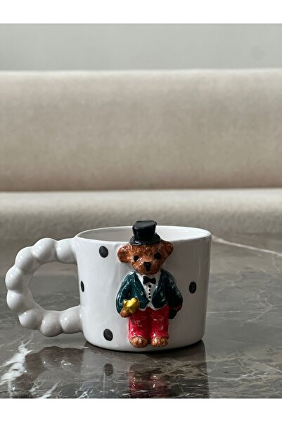 MeGgDecor Bead Handle Mr. Teddy 160ml Cup Mug