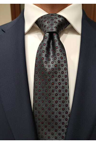 Gutiero Classic Necktie with Gray Patterned Handkerchief