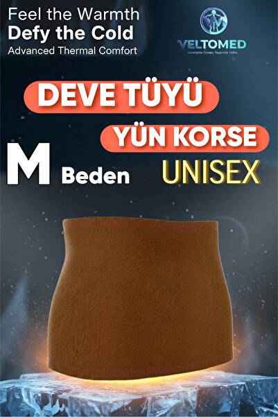 Veltomed M Unisex Deve Tüyü Yün Korse- Sıcak Tutar Bel Ağrıları Fıtık Bel Kuş...
