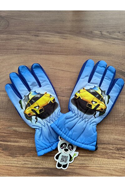 Blotch Car Blue Color Lined Children's Ski and Snow Gloves for Ages 6-10