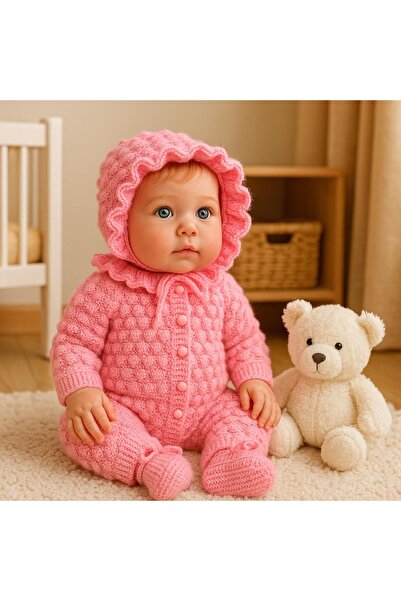 NAİLE COLLECTİON El Örgüsü -Bonbon Şekeri Bebek Kombini – Tulum 55 cm, Laura ...