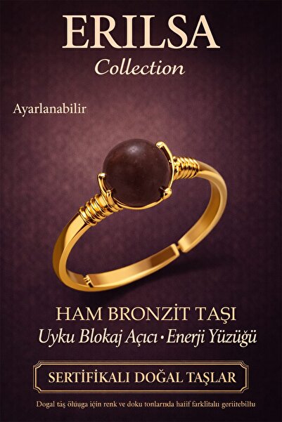 Erilsa Certified Sleep Unblocker Energy Ring - Raw Bronzite Stone Gold Adjust...