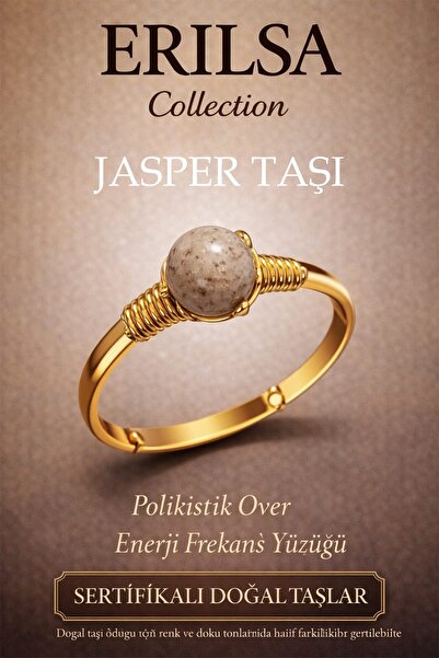 Erilsa Certified Polycystic Energy Ring – Jasper Stone Adjustable Gold Thin C...