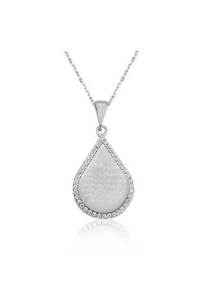 Gumush Gümüş Damla Ayetel Kürsi Kolye