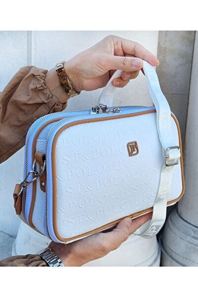 ÇANTAM GELSİN Women's White 5 Compartment Embossed Printed Adjustable Long St...