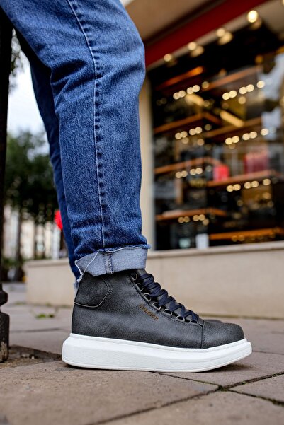 Lucy Shoes حذاء رياضي رجالي يومي من الجلد برباط من YG258 Roma CBT - أنثراسيت