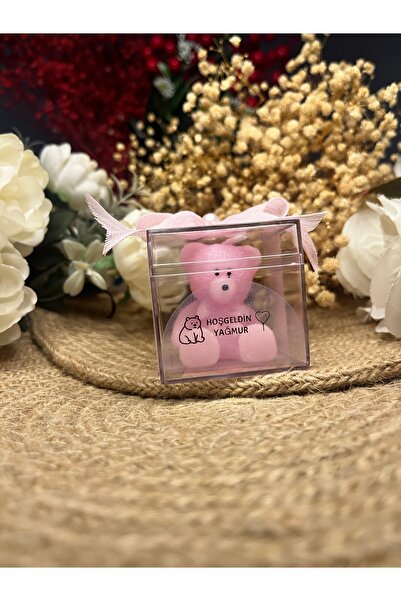İBAHEDİYELİK Nikah Düğün Kına Söz Nişan Baby Shower Pembe Ayıcık Mum Fiyonklu...