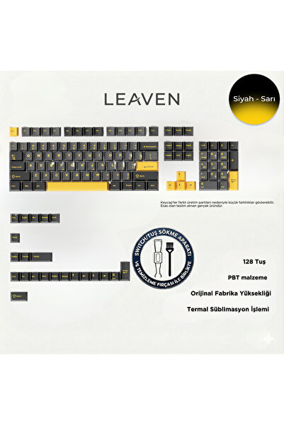 Leaven MEKANİK KLAVYE PBT ÇİFT BASKI KEYCAP SETİ SİYAH -GRİ -SARI 128 TUŞLU K...