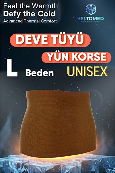 Veltomed L Unisex Deve Tüyü Yün Korse- Sıcak Tutar Bel Ağrıları Fıtık Bel Kuş...