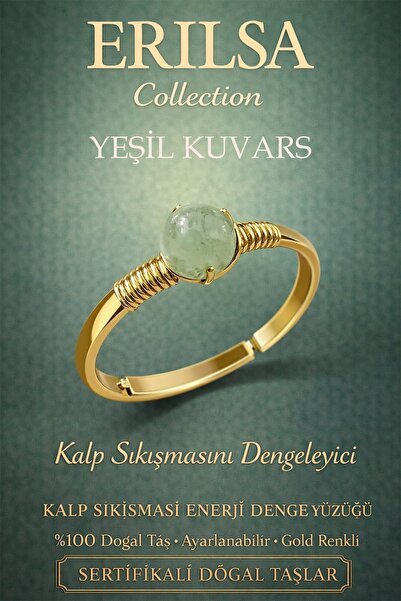 Erilsa Certified Heart Energy Balance Ring – Green Quartz Stone Adjustment Go...