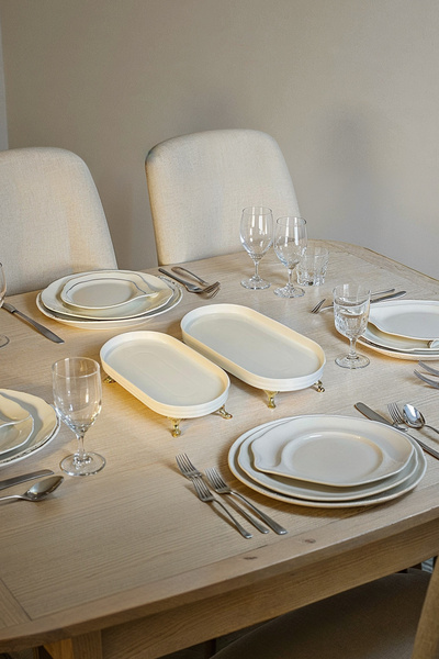 MAY HOME Porselen Oval Sunumluk Tabak & Yemek Meze Salata Servisliği 2'li