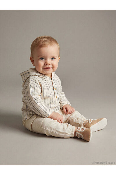 LC Waikiki Lcw Baby Ekru Baby Boy Hooded Shirt and Trousers