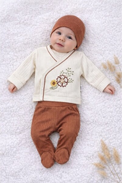 Pure Boutique Costumas bebelusi 3 piese crem-caramel, bumbac premium, broderi...