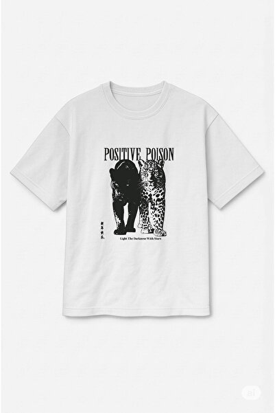 Altair Tr Oversized Unisex Positive Potion Leopard Black Panther Printed T-Sh...