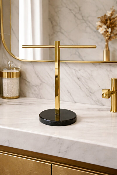 DMR HOME Altın Kaplama Paslanmaz Çelik Mermer Tabanlı Havluluk – Modern Banyo...