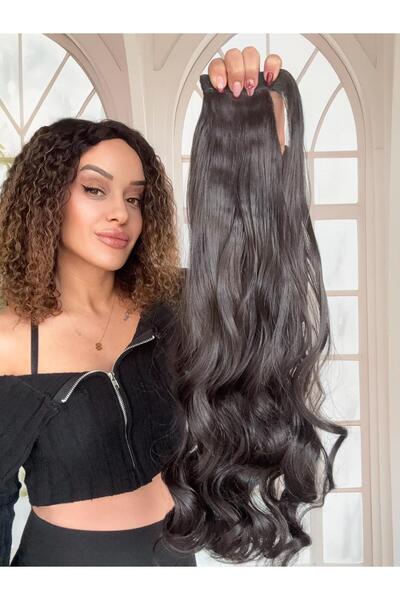 Suzan Peruk Koyu Kahverengi At kuyruğu Uzun Dalgalı Cırtcıtlı bağcıklı en kul...