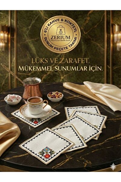 ZERİUM Seria Premium de 6 șervețele pentru cocktail și cafea, cu șase prezent...