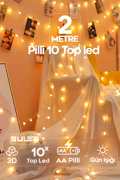SULED 2 Metre Pilli Top LED Işık 10 LED Gün Işığı – Oda ve Ortam İçin Dekorat...