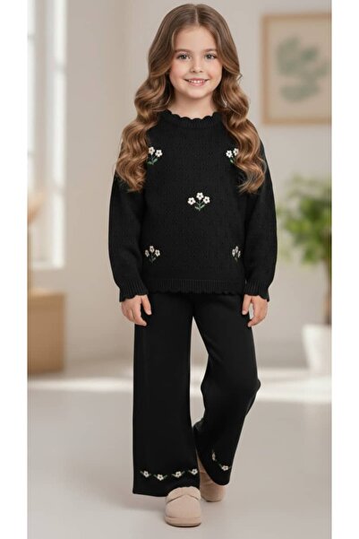 Elidabutik Set de tricotaje negre cu broderie Papatya