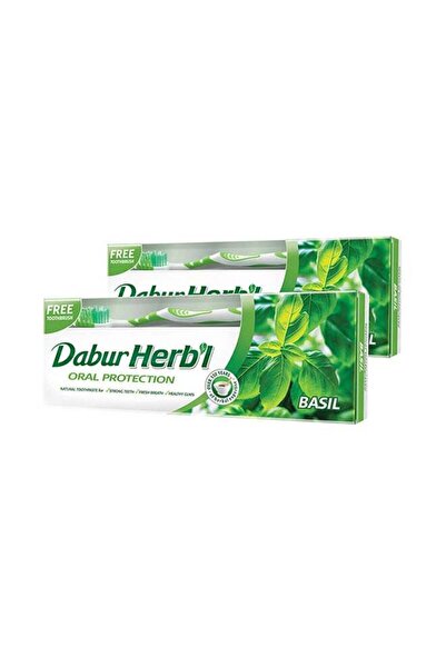 Dabur Herbal Basil Toothpaste with Free Toothbrush Set of 2 150g