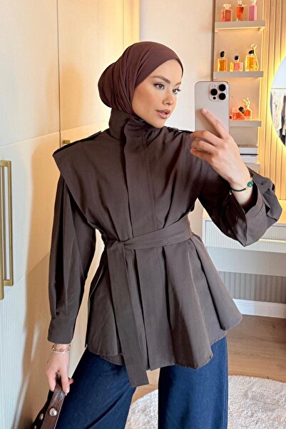 Hazamoda Trench cu umeri lati, maro amar