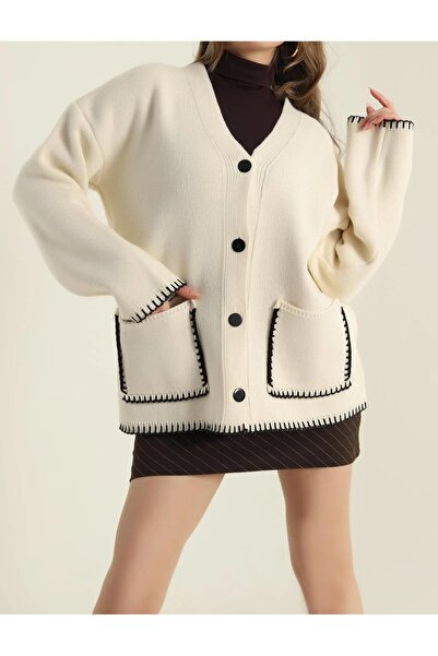 EAS GİYİM Shepherd's Stitch Buttoned Knit Cardigan