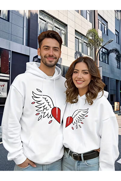 Ciel Lune Dear Couple Combination Angel Wing Heart Printed Hooded Sweatshirt ...