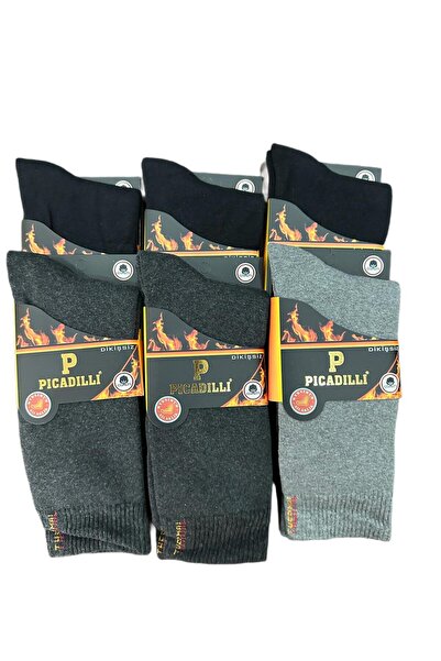 Picadilli Erkek Termal Cotton 6'lı Paket Dikişsiz Havlu Çorap (3 SİYAH - 2 AN...