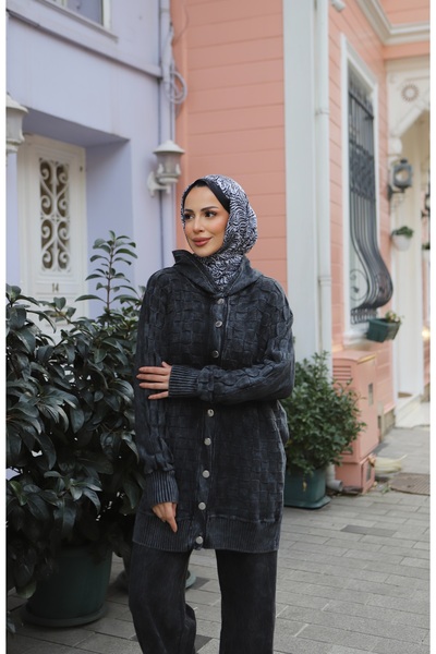 NİSUM MODA Kare Desenli Pamuk Triko Takım