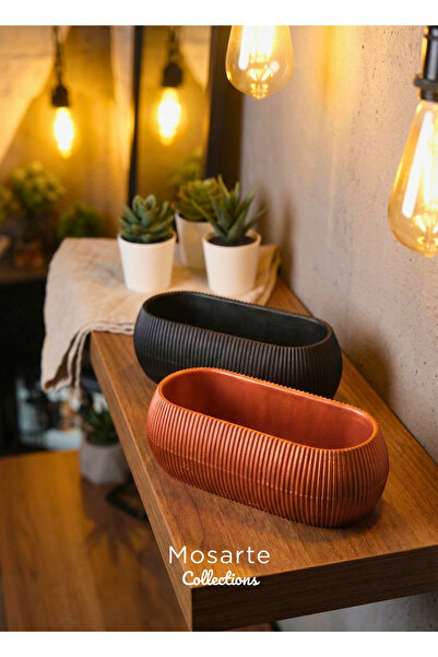 Mosarte Ribbed Modern Striped Oval Design Vase / Decorative Object Set of 2 -...