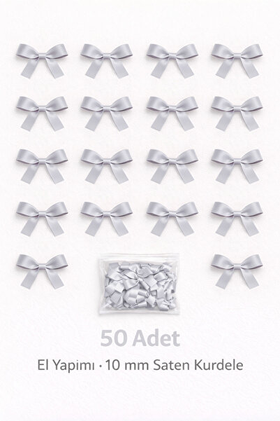 Ak Tuhafiye Gri Fiyonk Saten Kurdele – 10 mm Süsleme, Nikah Şekeri, Hediye, Ç...