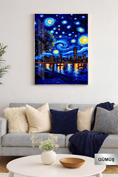 EvoraArt VAN GOGH KOLEKSİYONU:METROPOLÜN YILDIZLI GECESİ Çerçeveli Temperli T...