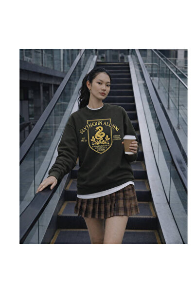 Tubinyoo Harry Potter Slytherin Baskılı Bisiklet Yaka 3 iplik Sweatshirt