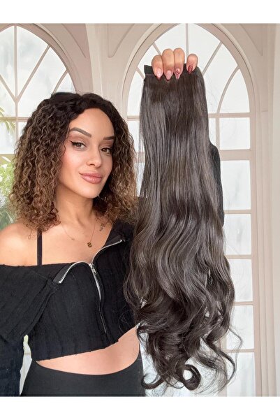 Suzan Peruk Koyu Kumral At kuyruğu Uzun Dalgalı Cırtcıtlı bağcıklı en kullanı...